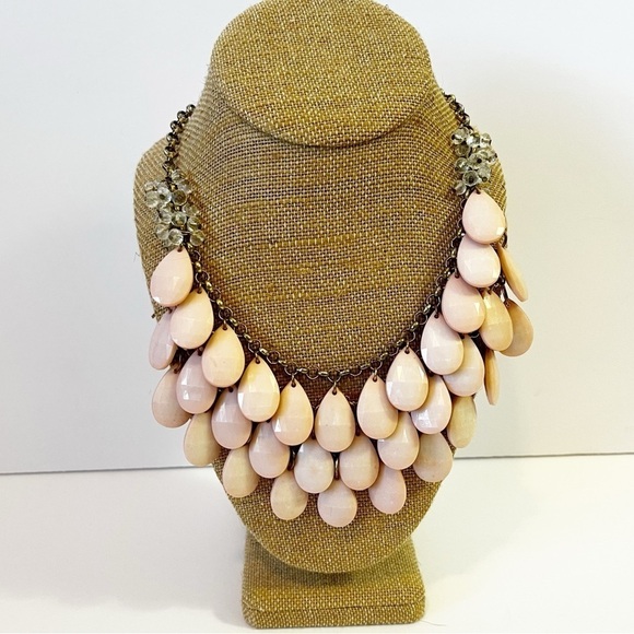 Light Pink Statement Teardrop Necklace Chunky Lucite Beaded Retro 90s Y2K Love - Picture 1 of 8